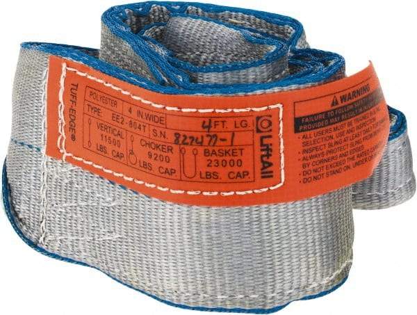Lift-All - 4' Long x 4" Wide, 11,500 Lb Vertical Capacity, 2 Ply, Polyester Web Sling - 9,200 Lb Choker Capacity - USA Tool & Supply