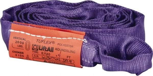 Lift-All - 4' Long x 1" Wide, 2,600 Lb Vertical Capacity, Polyester Web Sling - 2,100 Lb Choker Capacity, 5/8" Diam Chain, Purple - USA Tool & Supply