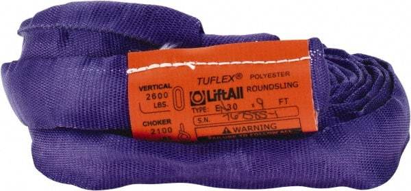 Lift-All - 9' Long x 1" Wide, Polyester Web Sling - 2,100 Lb Choker Capacity, 5/8" Diam Chain, Purple - USA Tool & Supply