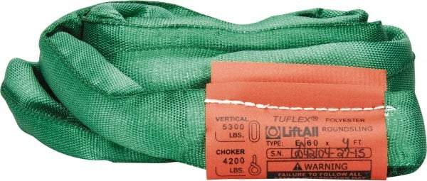 Lift-All - 4' Long x 4" Wide, 5,300 Lb Vertical Capacity, Polyester Web Sling - 4,200 Lb Choker Capacity, 7/8" Diam Chain, Green - USA Tool & Supply