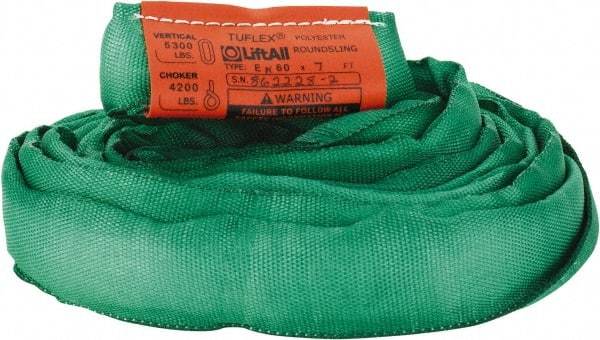 Lift-All - 7' Long x 1-3/8" Wide, Polyester Web Sling - 4,200 Lb Choker Capacity, 7/8" Diam Chain, Green - USA Tool & Supply