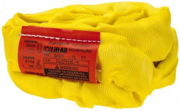 Lift-All - 5' Long x 1-3/4" Wide, Polyester Web Sling - 6,700 Lb Choker Capacity, 1-1/8" Diam Chain, Yellow - USA Tool & Supply