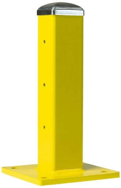 Steel King - Single 18 Inch High Corner Steel Guard Rail Mount Post - Yellow, 10 Inch Mounted Length x 10 Inch Mounted Width For Use with Steel King Railing - USA Tool & Supply