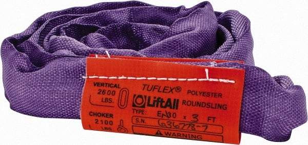 Lift-All - 3' Long x 3" Wide, 2,600 Lb Vertical Capacity, Polyester Web Sling - 2,100 Lb Choker Capacity, 5/8" Diam Chain, Purple - USA Tool & Supply