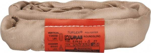 Lift-All - 3' Long x 3" Wide, 10,600 Lb Vertical Capacity, Polyester Web Sling - 8,500 Lb Choker Capacity, 1-1/8" Diam Chain, Tan - USA Tool & Supply