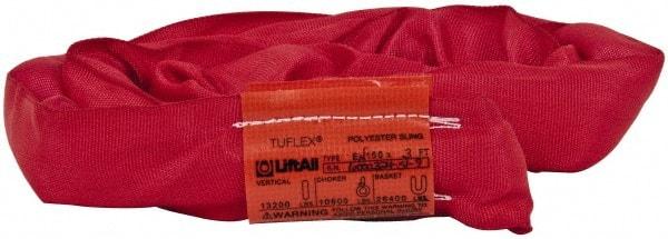 Lift-All - 3' Long x 3" Wide, 13,200 Lb Vertical Capacity, Polyester Web Sling - 10,600 Lb Choker Capacity, 1-3/8" Diam Chain, Red - USA Tool & Supply