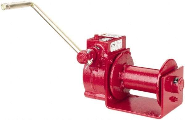 THERN - 2000/1000 Lbs. Load Limit Worm Gear Hand Winch - 2,000 Lbs. Line Pull Capacity, 15 Lbs. Force to Lift 1,000 Pounds, 1/4 inch Cable Diameter - USA Tool & Supply