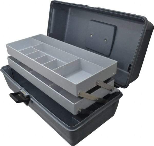 Flambeau - 11 Compartment 2 Tray Tool Box - 15" Wide x 6-3/4" Deep x 6-1/2" High, Copolymer Resin, Gray - USA Tool & Supply