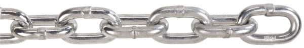 Peerless Chain - 3/16" Welded Proof Coil Chain - 800 Lb Capacity, Grade 30, 250' Long, Carbon Steel, Bright Chrome Finish - USA Tool & Supply