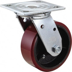 Value Collection - 5" Diam x 2" Wide x 6-1/2" OAH Top Plate Mount Swivel Caster - Polyurethane, 500 Lb Capacity, Roller Bearing, 4 x 4-1/2" Plate - USA Tool & Supply