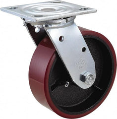Value Collection - 6" Diam x 2" Wide x 7-1/2" OAH Top Plate Mount Swivel Caster - Polyurethane, 1,200 Lb Capacity, Roller Bearing, 4 x 4-1/2" Plate - USA Tool & Supply
