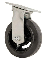 Fairbanks - 6" Diam x 2" Wide x 7-1/2" OAH Top Plate Mount Swivel Caster - Rubber, 500 Lb Capacity, Roller Bearing, 4 x 4-1/2" Plate - USA Tool & Supply