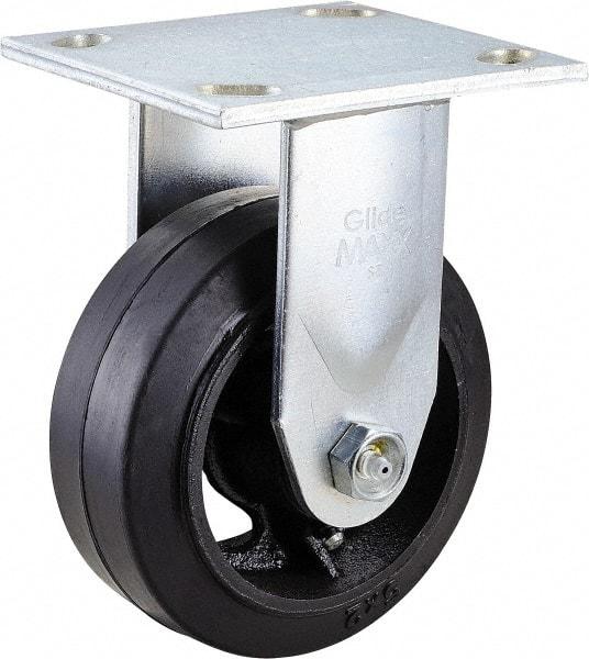 Value Collection - 5" Diam x 2" Wide x 6-1/2" OAH Top Plate Mount Rigid Caster - Rubber, 500 Lb Capacity, Roller Bearing, 4 x 4-1/2" Plate - USA Tool & Supply