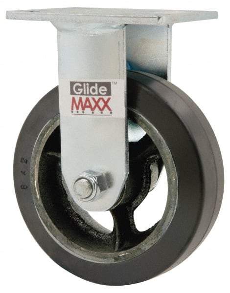 Value Collection - 6" Diam x 2" Wide x 7-1/2" OAH Top Plate Mount Rigid Caster - Rubber, 500 Lb Capacity, Roller Bearing, 4 x 4-1/2" Plate - USA Tool & Supply