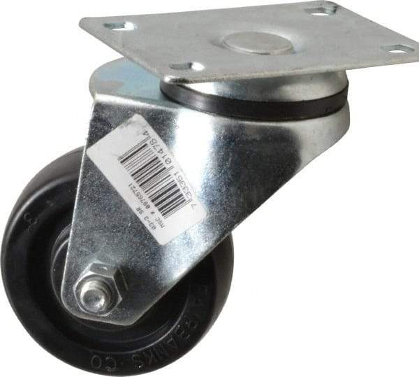 Fairbanks - 3" Diam x 1-1/4" Wide x 4-3/8" OAH Top Plate Mount Swivel Caster - Soft Rubber, 125 Lb Capacity, Self-Lubricating Bearing, 2-7/8 x 3-5/8" Plate - USA Tool & Supply