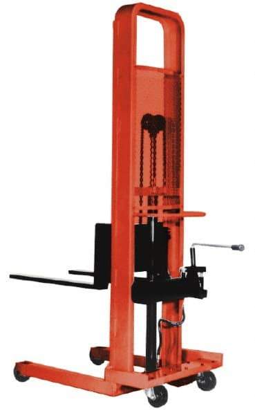 Presto Lifts - 2,000 Lb Capacity, 50" Lift Height, Adjustable Forks Base - Straddle Manually Operated Lift - 3-1/4" Minimum Operating Height - USA Tool & Supply