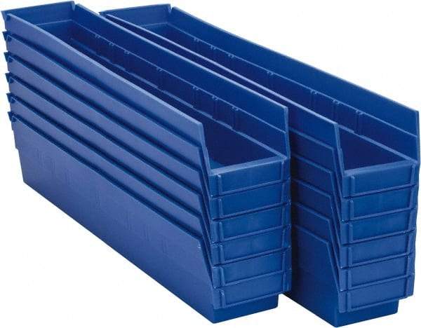Akro-Mils - 23-5/8" Deep, Blue Hopper Shelf Bin - 4" High x 4-1/8" Wide x 23-5/8" Long - USA Tool & Supply