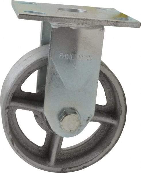 Albion - 5" Diam x 2" Wide x 6-1/2" OAH Top Plate Mount Rigid Caster - Semi-Steel, 900 Lb Capacity, Roller Bearing, 4 x 4-1/2" Plate - USA Tool & Supply