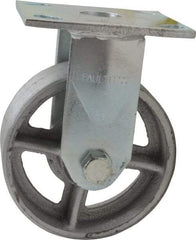 Albion - 5" Diam x 2" Wide x 6-1/2" OAH Top Plate Mount Rigid Caster - Semi-Steel, 900 Lb Capacity, Roller Bearing, 4 x 4-1/2" Plate - USA Tool & Supply