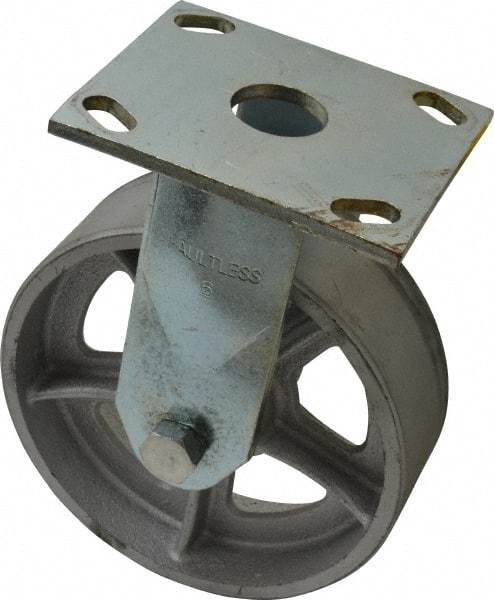 Albion - 6" Diam x 2" Wide x 7-1/4" OAH Top Plate Mount Rigid Caster - Semi-Steel, 900 Lb Capacity, Roller Bearing, 4 x 4-1/2" Plate - USA Tool & Supply