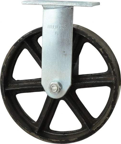 Albion - 8" Diam x 2" Wide x 9-1/2" OAH Top Plate Mount Rigid Caster - Semi-Steel, 1,050 Lb Capacity, Roller Bearing, 4 x 4-1/2" Plate - USA Tool & Supply