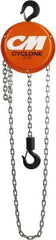 CM - 1,000 Lb Lifting Capacity, 8' Lift Height, Hand Hoist - Made from Chain, 22-1/2' Overhaul to Lift 1', 46 Lb Avg Pull to Lift Rated Load, 1 Chain - USA Tool & Supply