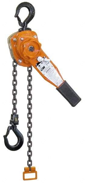 CM - 3,000 Lb Lifting Capacity, 5' Lift Height, Lever Hoist - Made from Chain, 48 Lb Avg Pull to Lift Rated Load - USA Tool & Supply