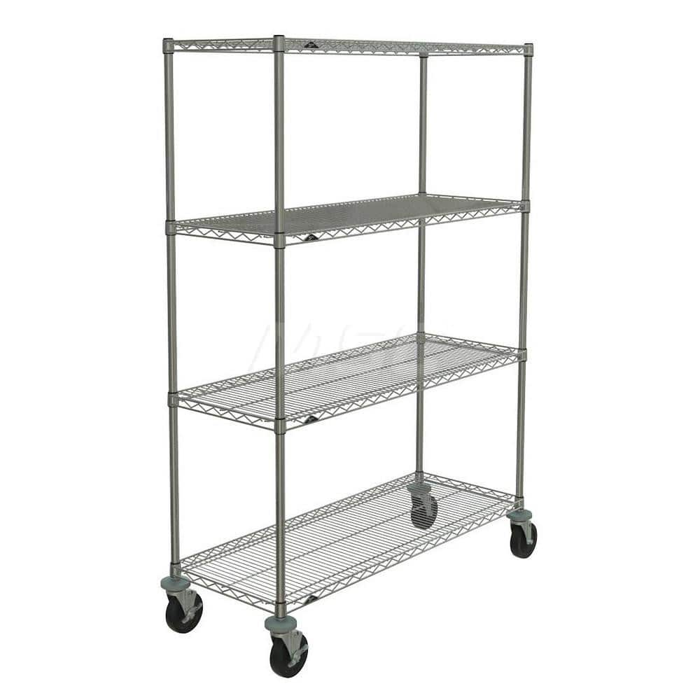 Mobile Unit Wire Shelving: 4 Shelves 18″ Wide, 48″ Deep, 67-7/8″ High