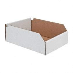 Made in USA - 12" Deep, White Corrugated Cardboard Hopper Shelf Bin - 4" High x 8" Wide x 12" Long - USA Tool & Supply