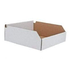 Made in USA - 12" Deep, White Corrugated Cardboard Hopper Shelf Bin - 4" High x 12" Wide x 12" Long - USA Tool & Supply