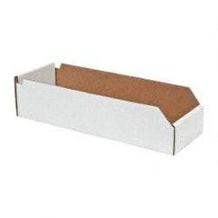 Made in USA - 18" Deep, White Corrugated Cardboard Hopper Shelf Bin - 4" High x 6" Wide x 18" Long - USA Tool & Supply