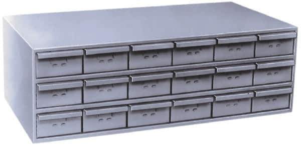 Durham - 18 Drawer, Small Parts Steel Storage Cabinet - 11-3/4" Deep x 33-3/4" Wide x 12-7/8" High - USA Tool & Supply