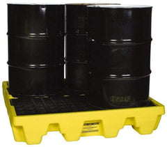 Eagle - 66 Gal Sump, 8,000 Lb Capacity, 4 Drum, Polyethylene Spill Deck or Pallet - 51-1/2" Long x 51-1/2" Wide x 8" High, Yellow, Liftable Fork, Drain Included, Low Profile, Vertical, 2 x 2 Drum Configuration - USA Tool & Supply