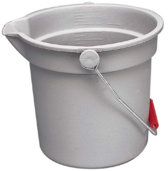 Rubbermaid - 14 Qt, 11-1/4" High, Plastic Round Gray Single Pail with Pour Spout - Handle Included, 12" Top Diam - USA Tool & Supply