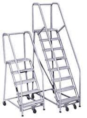 PW Platforms - 6 Step Ladder - Rolling Safety Ladder, 300 Lb Capacity, 60" Platform Height, 26" Base Width x 48" Base Depth, Perforated Tread - USA Tool & Supply