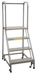 PW Platforms - 4 Step Ladder - Rolling Safety Ladder, 300 Lb Capacity, 40" Platform Height, 20" Base Width x 34" Base Depth, Perforated Tread - USA Tool & Supply