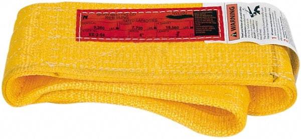 Made in USA - 3' Long x 4" Wide, 9,280 Lb Vertical Capacity, 2 Ply, Nylon Web Sling - 7,420 Lb Choker Capacity - USA Tool & Supply