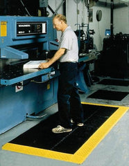 Notrax - 10' Long, Dry/Wet Environment, Anti-Fatigue Matting - Black with Yellow Borders, Vinyl with Vinyl Base, Beveled on 3 Sides - USA Tool & Supply