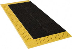 Notrax - 6' Long, Dry/Wet Environment, Anti-Fatigue Matting - Black with Yellow Borders, Vinyl with Vinyl Base, Beveled on 3 Sides - USA Tool & Supply