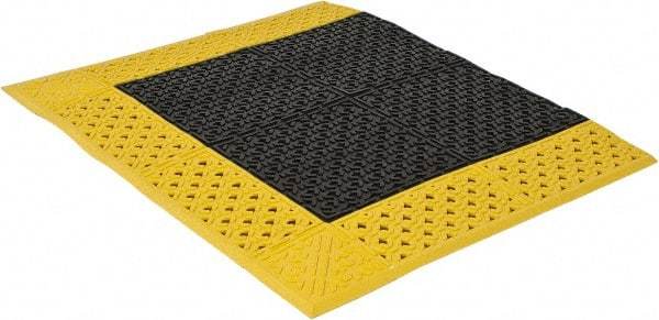 Notrax - 3' Long, Dry/Wet Environment, Anti-Fatigue Matting - Black with Yellow Borders, Vinyl with Vinyl Base, Beveled on 3 Sides - USA Tool & Supply