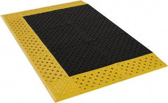 Notrax - 4' Long, Dry/Wet Environment, Anti-Fatigue Matting - Black with Yellow Borders, Vinyl with Vinyl Base, Beveled on 3 Sides - USA Tool & Supply