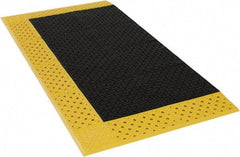 Notrax - 5' Long, Dry/Wet Environment, Anti-Fatigue Matting - Black with Yellow Borders, Vinyl with Vinyl Base, Beveled on 3 Sides - USA Tool & Supply