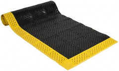 Notrax - 10' Long, Dry/Wet Environment, Anti-Fatigue Matting - Black with Yellow Borders, Vinyl with Vinyl Base, Beveled on 3 Sides - USA Tool & Supply