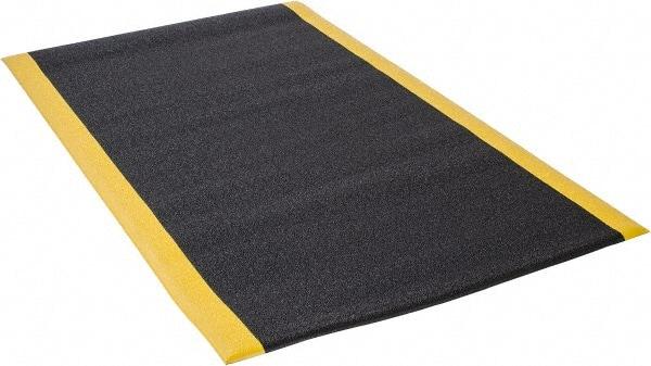 Wearwell - 5' Long x 3' Wide, Dry Environment, Anti-Fatigue Matting - Black with Yellow Borders, Urethane with Vinyl Sponge Base, Rounded on 4 Sides - USA Tool & Supply