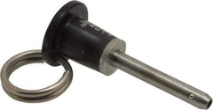 Jergens - 3/16" Diam, 1" Usable Length, Button Handle, Push Button Quick Release Pin - 2-1/8" Overall Length, Grade 17-4 Stainless Steel, Passivated Finish - USA Tool & Supply