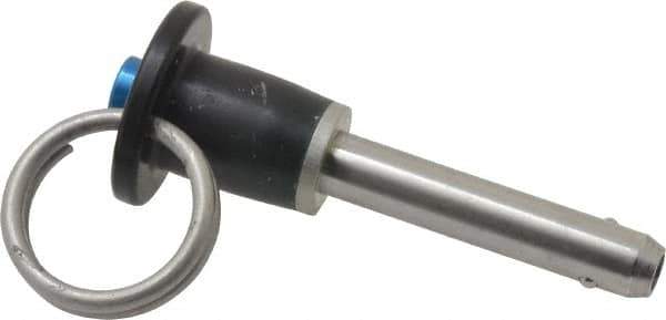Jergens - 1/4" Diam, 1" Usable Length, Button Handle, Push Button Quick Release Pin - 2-1/8" Overall Length, Grade 17-4 Stainless Steel, Passivated Finish - USA Tool & Supply
