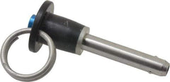 Jergens - 1/4" Diam, 1" Usable Length, Button Handle, Push Button Quick Release Pin - 2-1/8" Overall Length, Grade 17-4 Stainless Steel, Passivated Finish - USA Tool & Supply