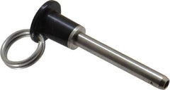 Jergens - 1/4" Diam, 1-1/2" Usable Length, Button Handle, Push Button Quick Release Pin - 2-3/4" Overall Length, Grade 17-4 Stainless Steel, Passivated Finish - USA Tool & Supply