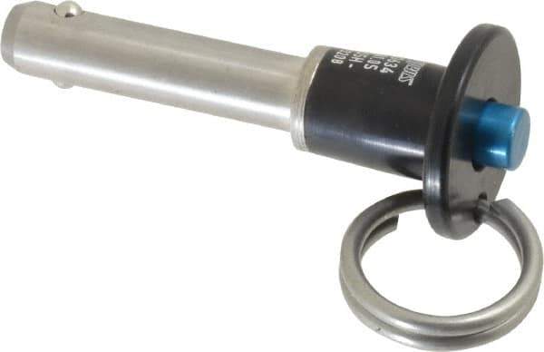 Jergens - 5/16" Diam, 1" Usable Length, Button Handle, Push Button Quick Release Pin - 2-1/4" Overall Length, Grade 17-4 Stainless Steel, Passivated Finish - USA Tool & Supply