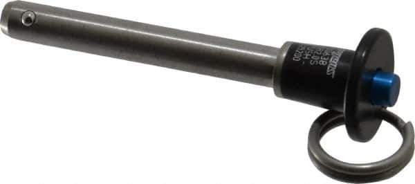 Jergens - 5/16" Diam, 2" Usable Length, Button Handle, Push Button Quick Release Pin - 3-1/4" Overall Length, Grade 17-4 Stainless Steel, Passivated Finish - USA Tool & Supply